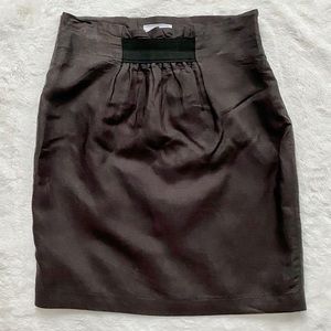Au Lieu Linen Feel Paper Bag Elastic Waist Detail Skirt Gray Black Size 8